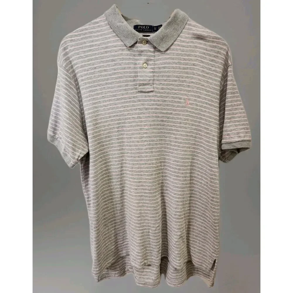 Polo Ralph Lauren Men XL Custom Fit Striped Polo Shirt Pink Gray Cotton - Picture 3 of 8
